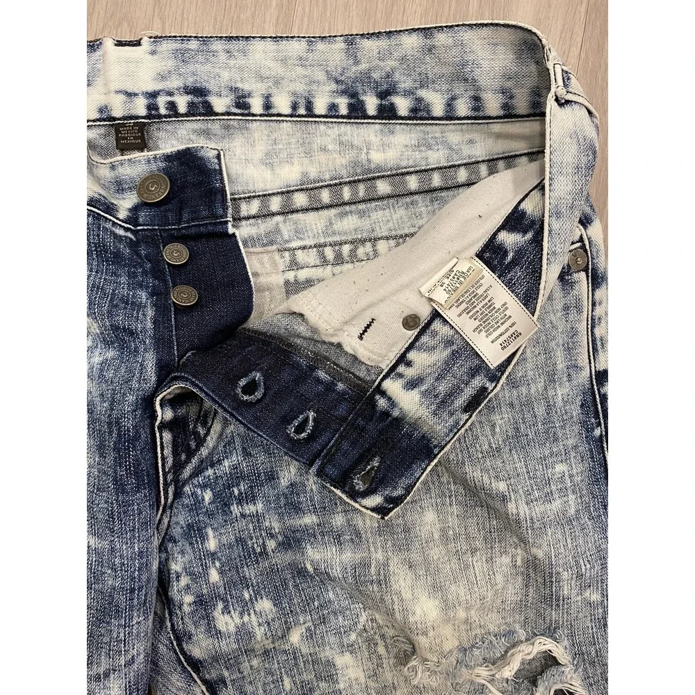 True Religion Jeans Shorts Mens 38 Ricky Relaxed Super T Flap Acid Wash Denim